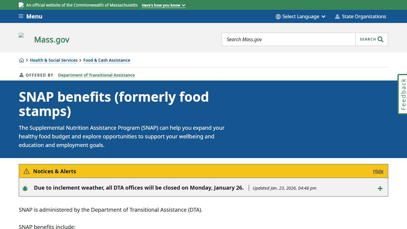 SNAP benefits (formerly food stamps) Mass.gov